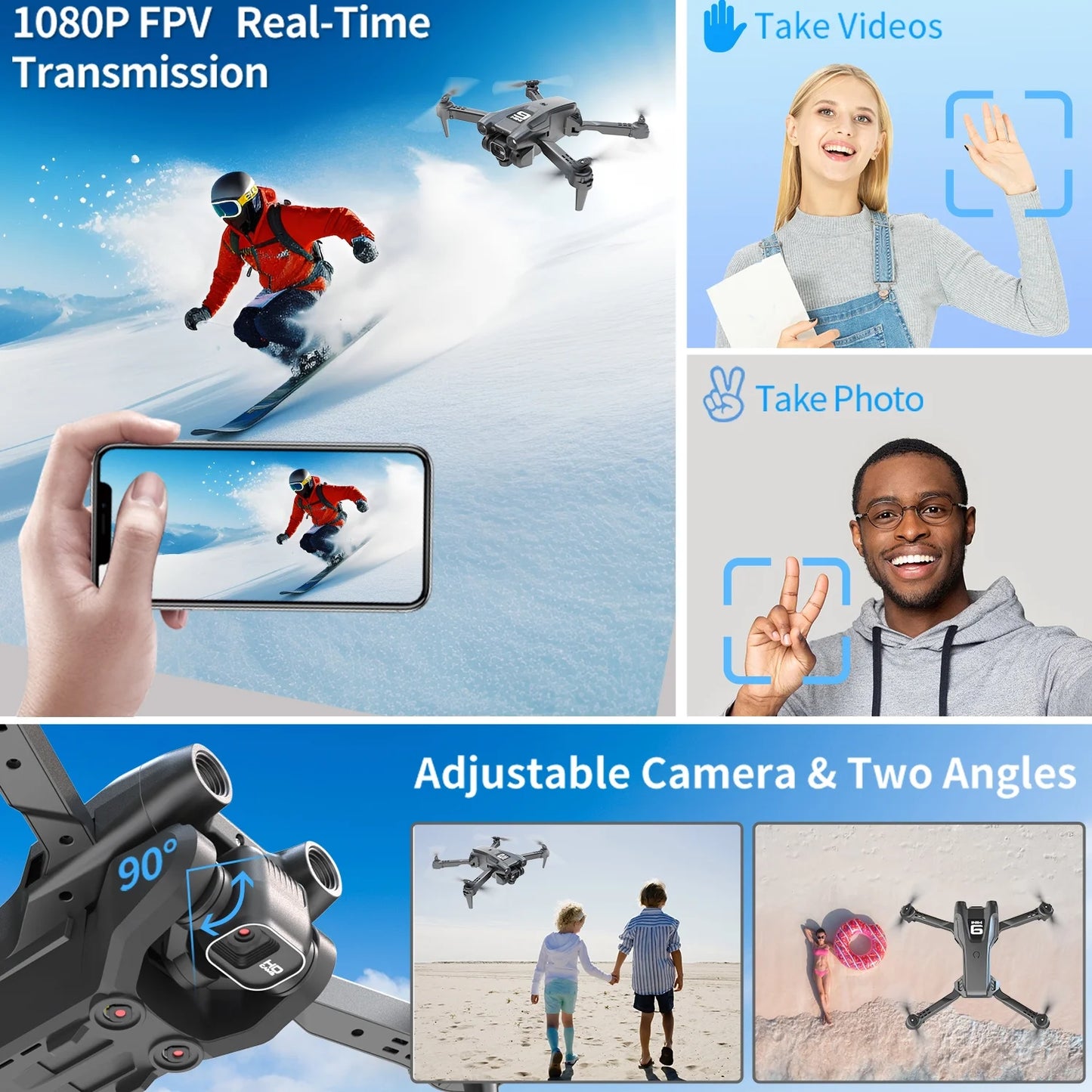 Drone with 4K HD Dual Camera for Adults Kids, RC Quadcopter with 2 Modular 1800Mah Batteries for 30 Mins Long Flight