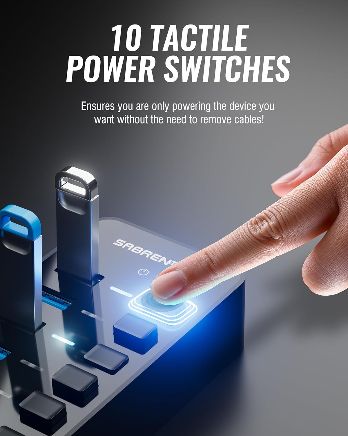 10-Port 60W USB 3.0 Hub with Individual Power Switches and Leds, Includes 60W 12V/5A Power Adapter (HB-BU10)